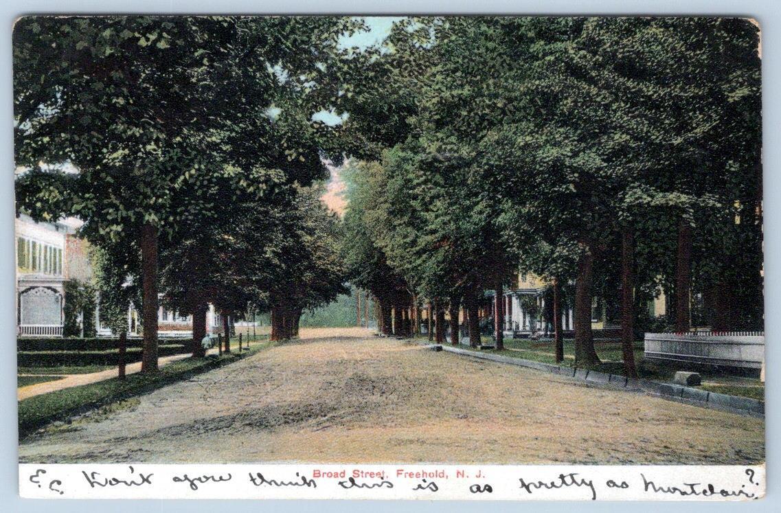 1907 FREEHOLD NEW JERSEY NJ BROAD STREET DIRT ROAD HOUSES ANTIQUE POSTCARD