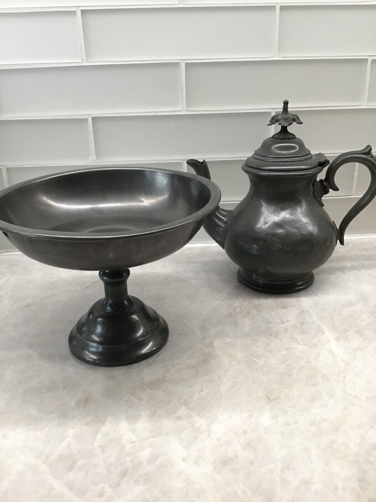 ~ Vintage Antique Pewter English Compote ~