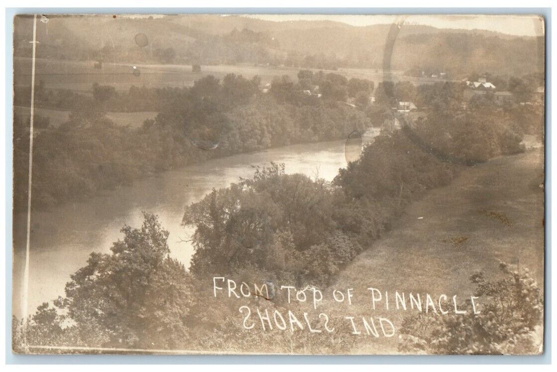 c1910's Birds Eye View River Top Of Pinnacle Shoals Indiana IN RPPC Postcard