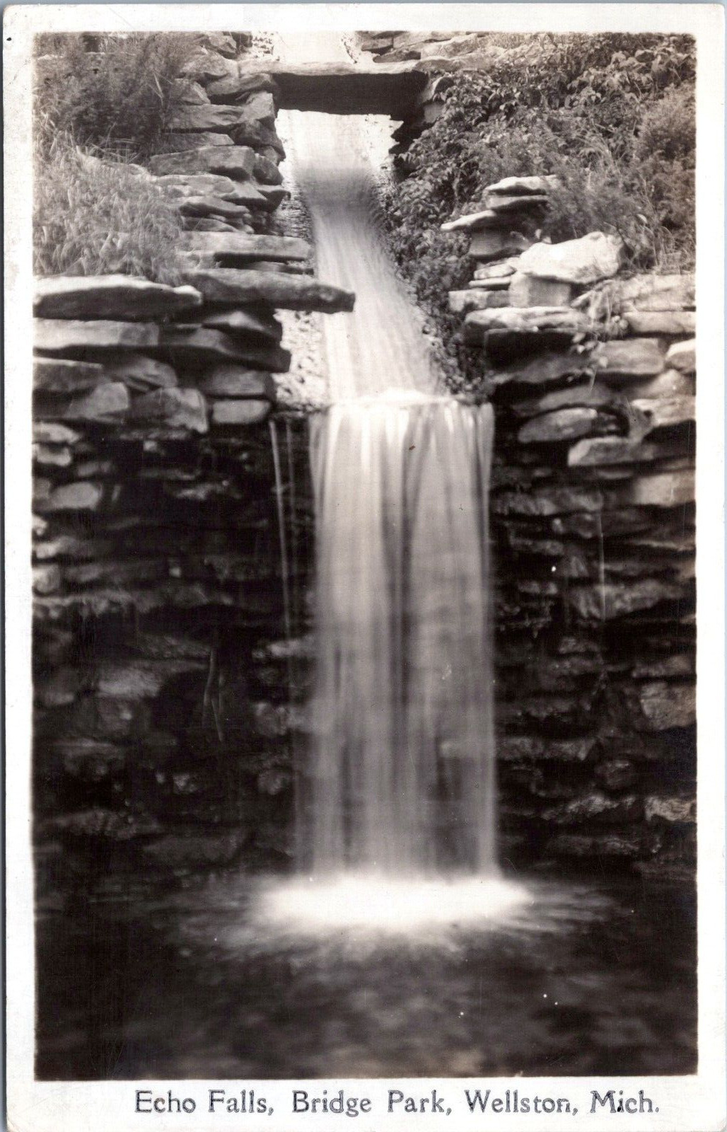 RPPC Echo Falls, Bridge Park, Wellston Michigan - c1930s Photo Postcard
