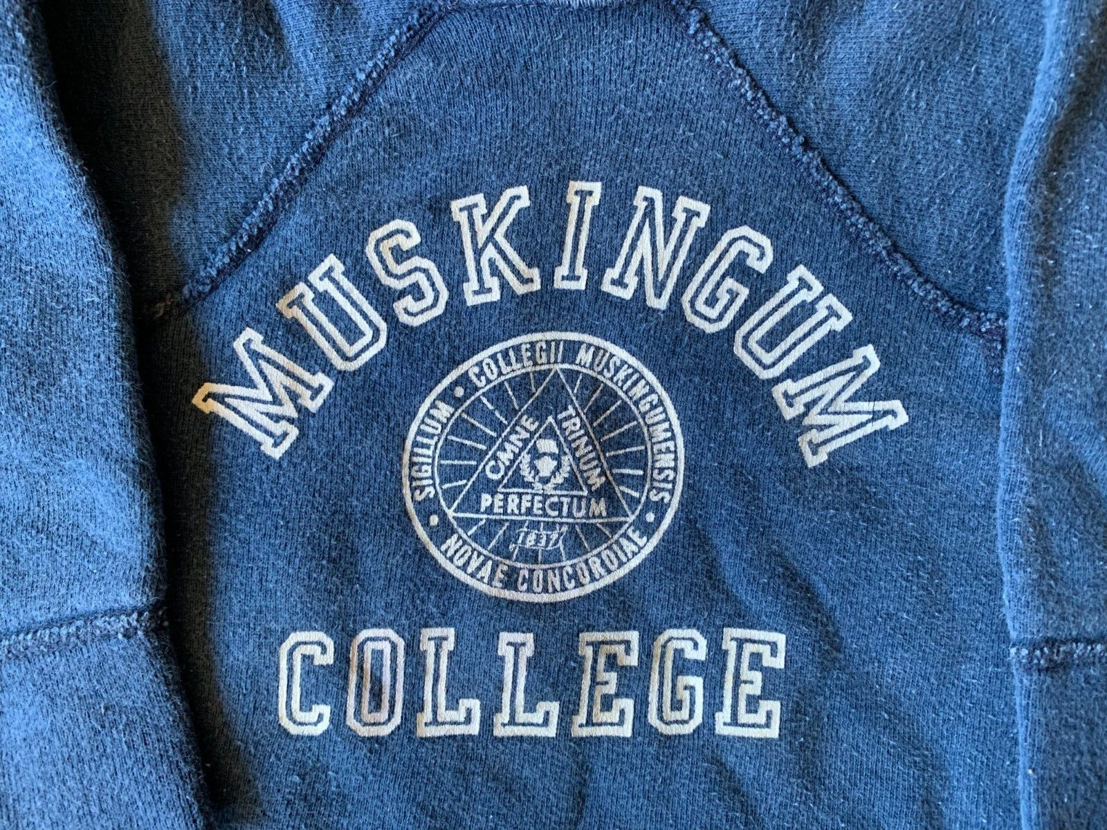 MUSKINGUM COLLEGE Vintage Infant\'s Sweatshirt Navy Blue 1960s New Concord, Ohio