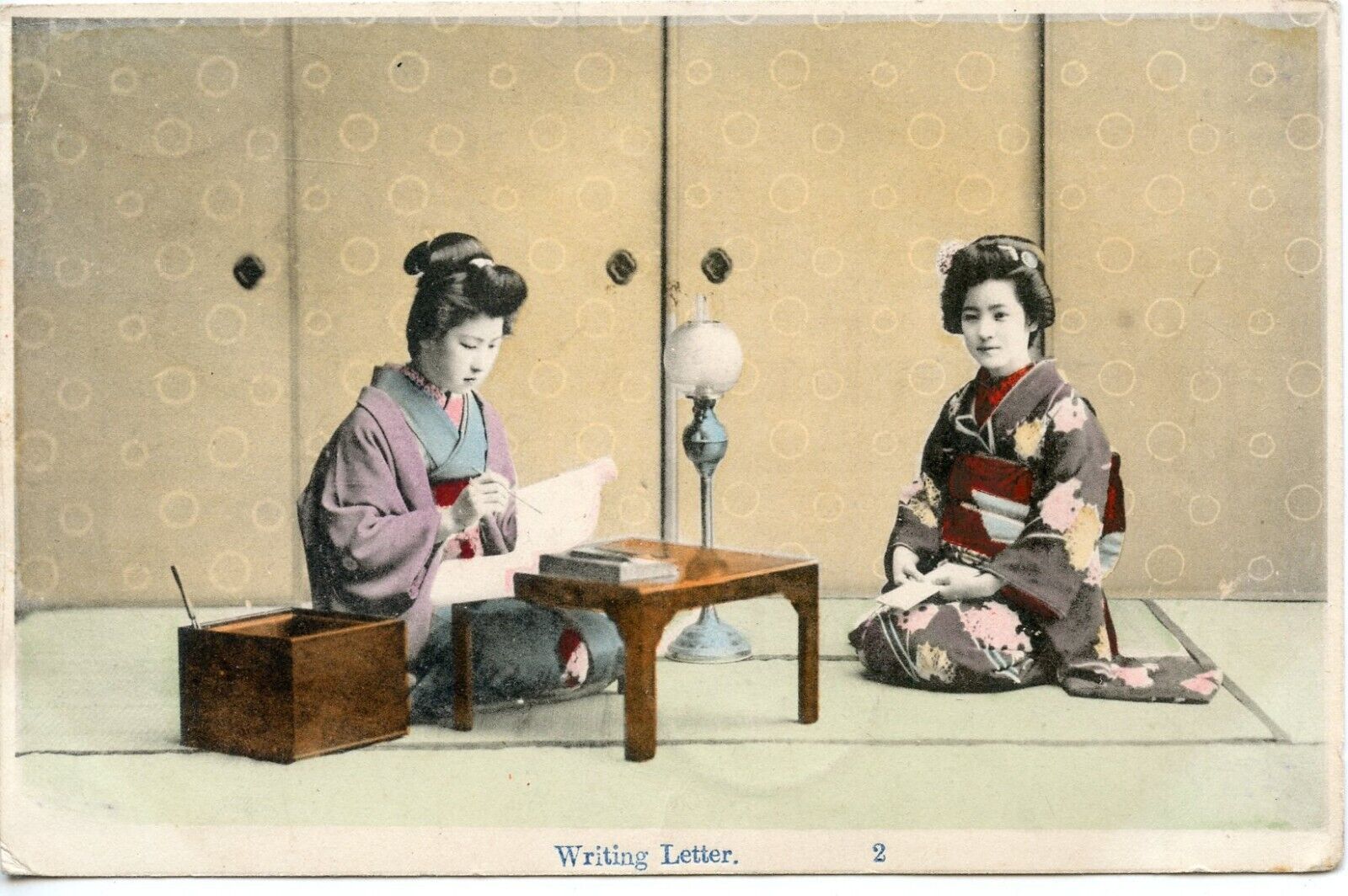 CPA / JAPAN JAPAN JAPAN GEISHA WRITING LETTER + STAMP TOKYO VIA SIBERIA / NICE 1914