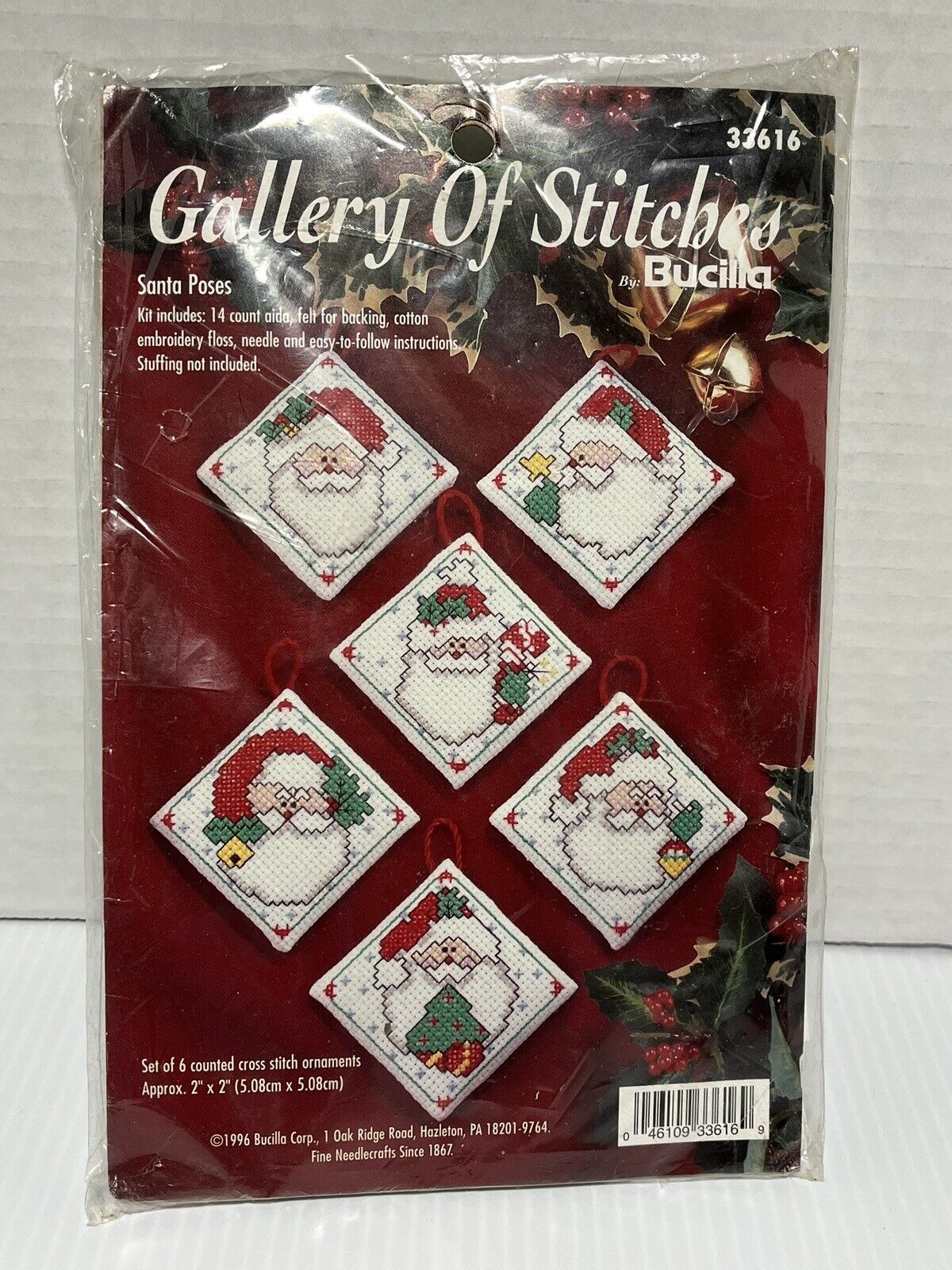 NEW Bucilla 33616 Gallery Of Stitches Holiday Ornaments Santas Set of 6 Sealed