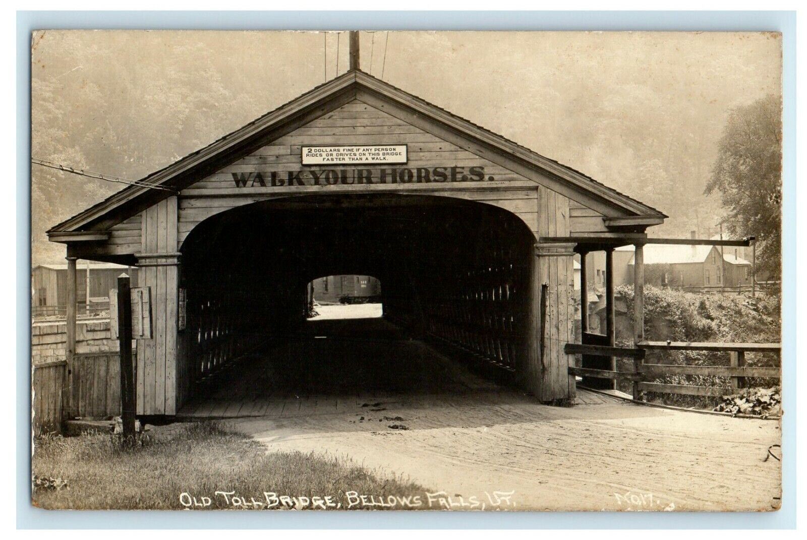 1915 Old Toll Bridge Bellows Falls Vermont VT RPPC Photo Antique Postcard