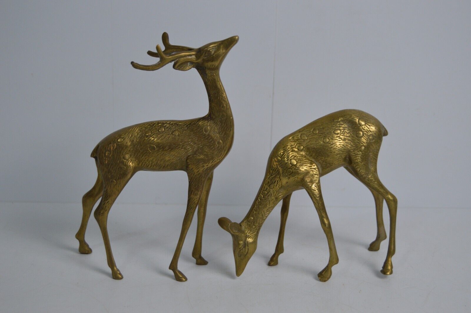 2 Vintage Brass Deer Set Solid Collectible Home Decor Hunting Country