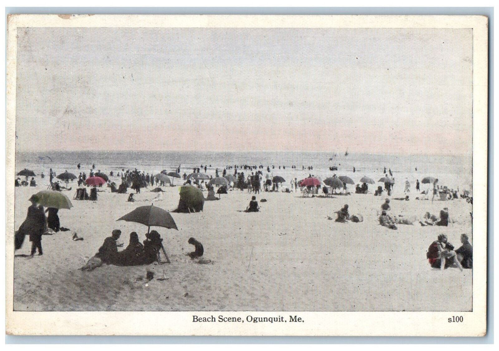 c1920\'s Umbrellas, Bathing, Beach Scene Ogunquit ME Webhannet ME Posted Postcard