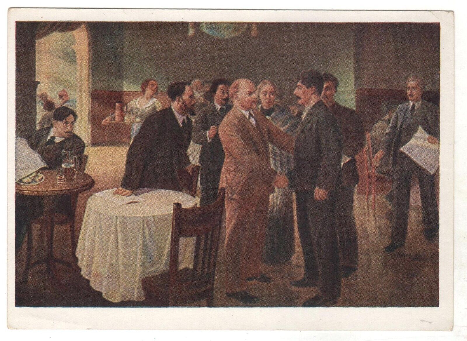 1941 RARE Meeting STALIN LENIN Communist Propaganda OLD Soviet Russian Postcard