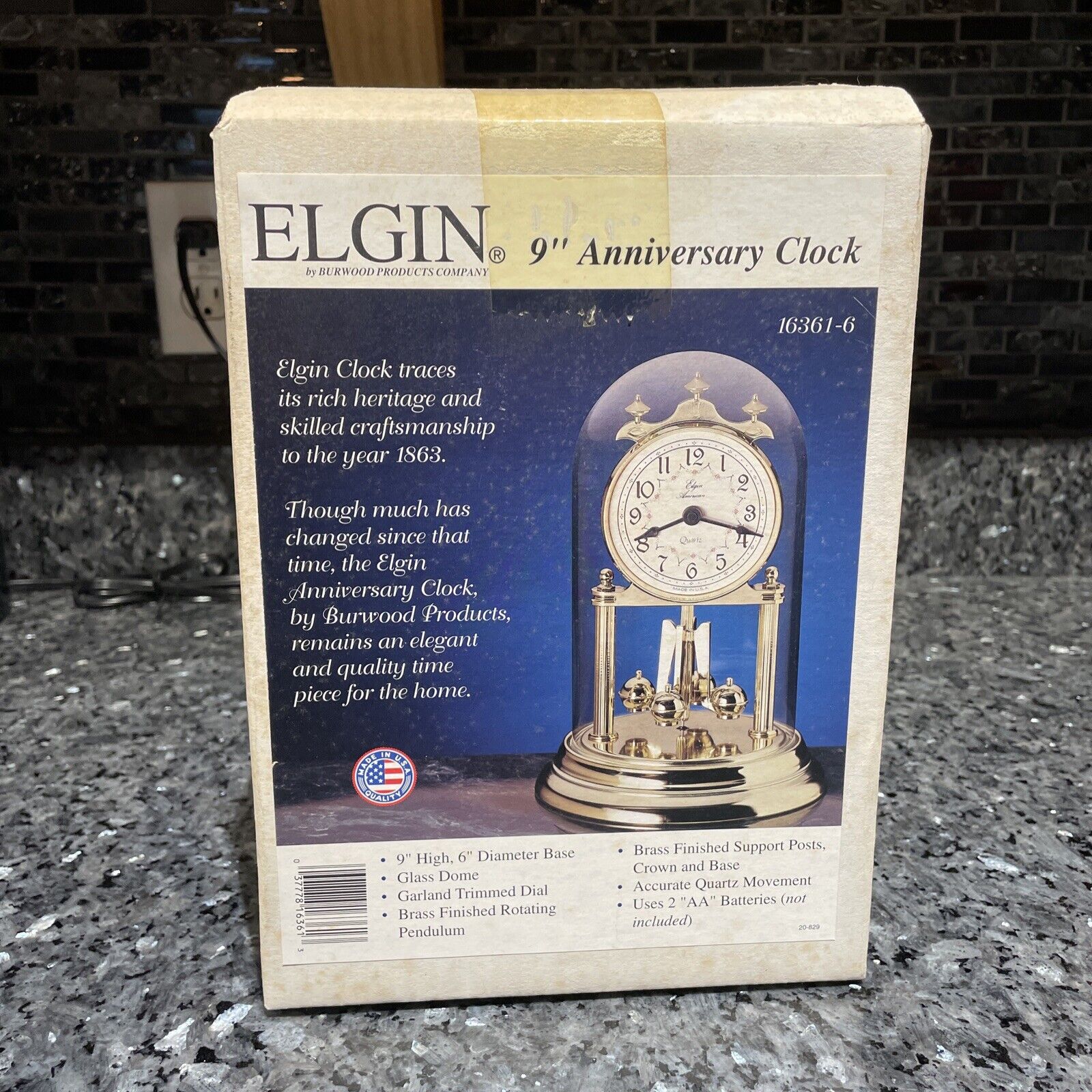 New Elgin Anniversary Clock Glass Dome Quartz Floral Takane USA 9\