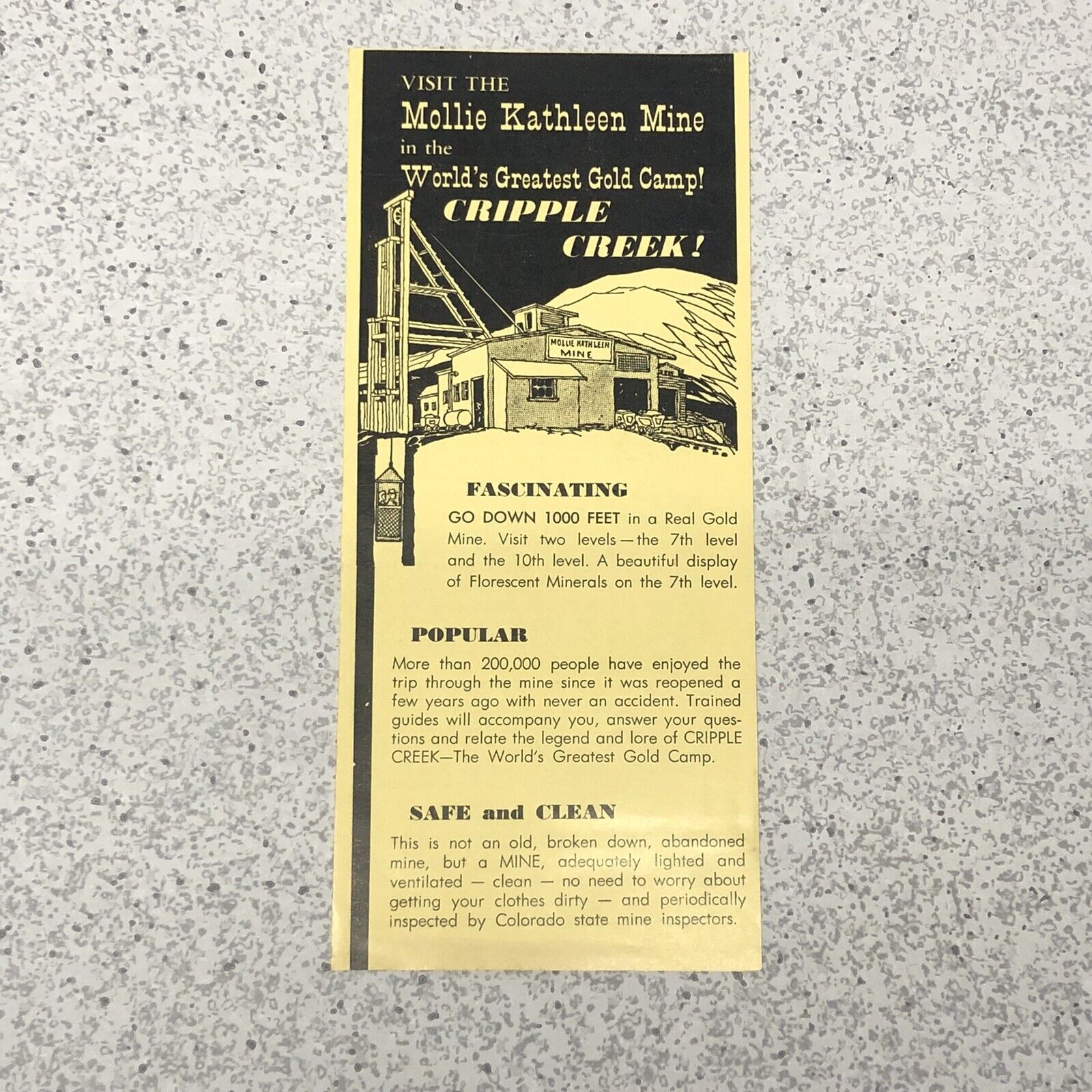 Vintage Mollie Kathleen Mine Cripple Creek, CO Travel brochure 1960’s