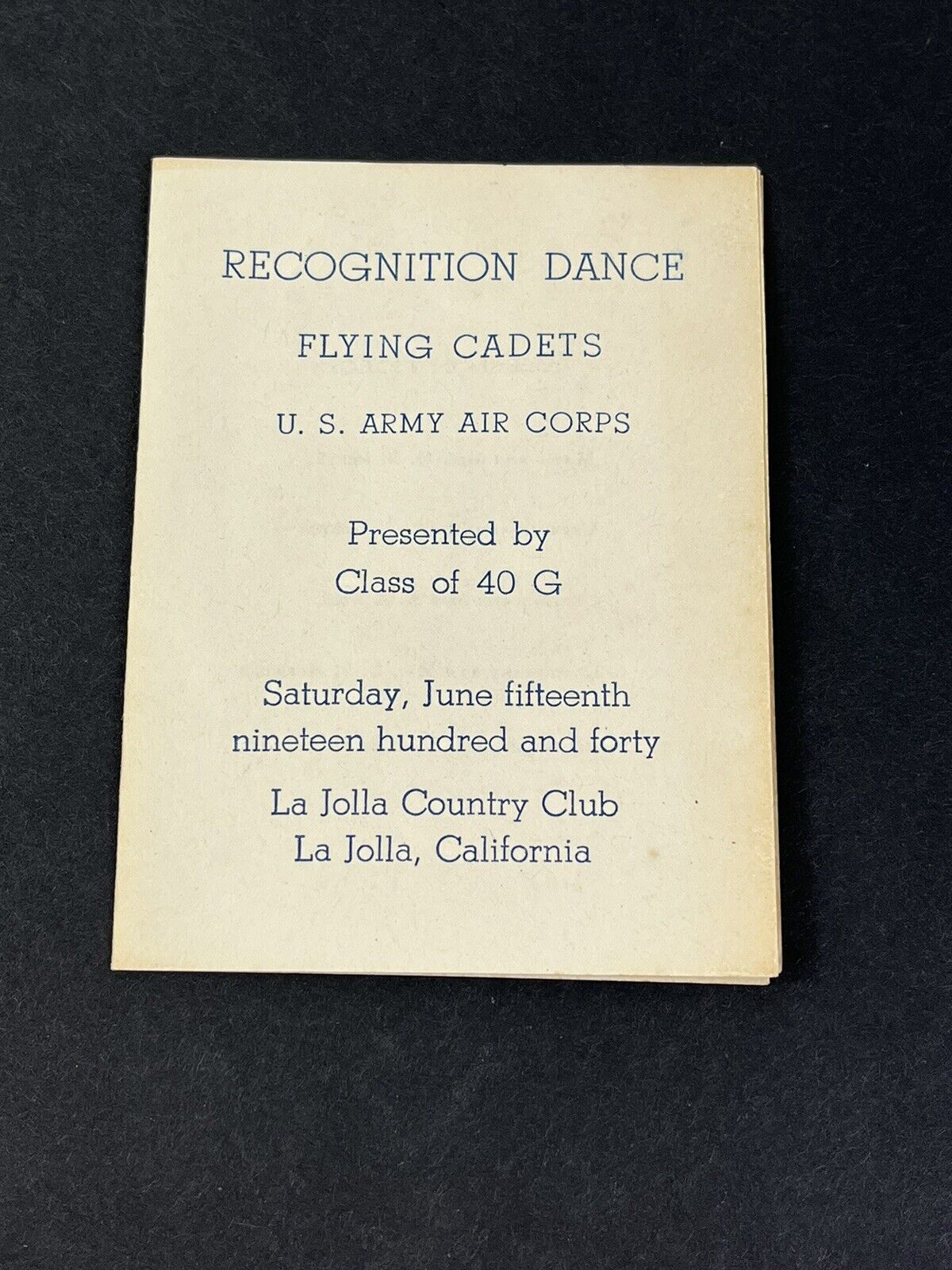 Rare Unused 1940 Army Air Corps Flying Cadet Recognition Dance Card Booklet CA