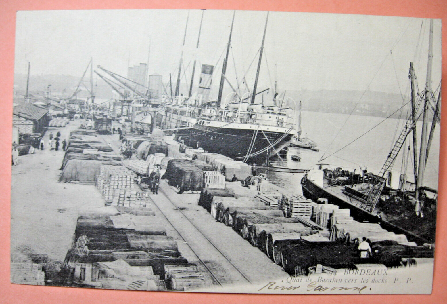 1913 era Bordeaux, France Ships at Docks postcard