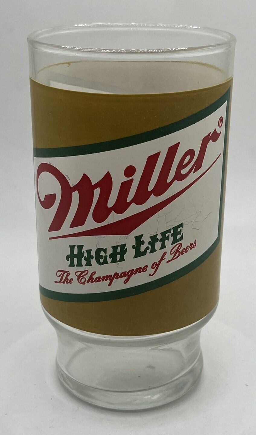 Miller High Life Beer Vintage 12oz. Drinking Glass 1970’s Champagne Of Beers