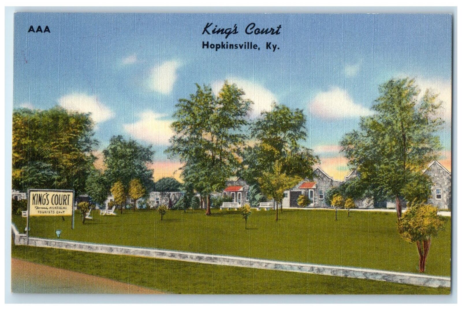 c1940\'s King\'s Court Exterior Roadside Hopkinsville Kentucky KY Trees Postcard