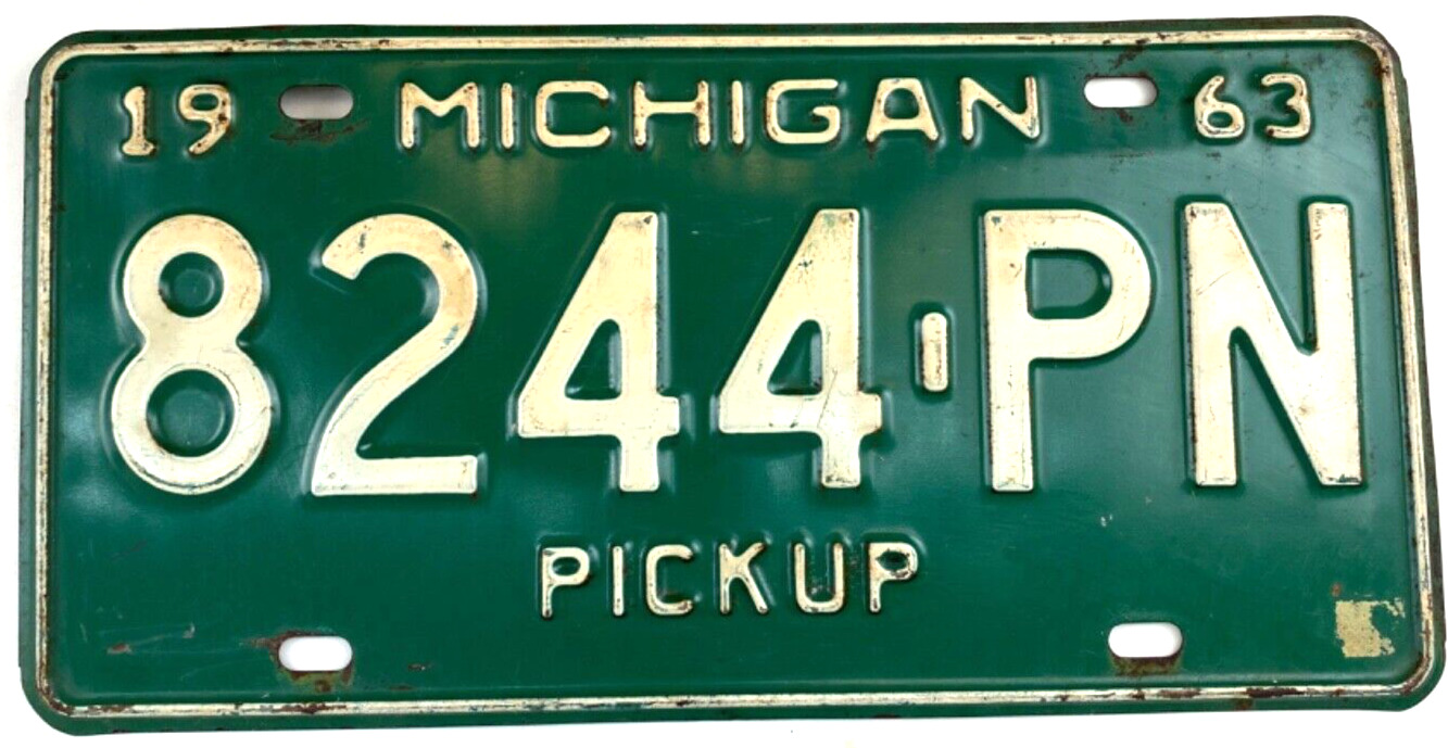 Vintage 1963 Michigan Pickup License Plate Man Cave 8244-PN Decor Collectors