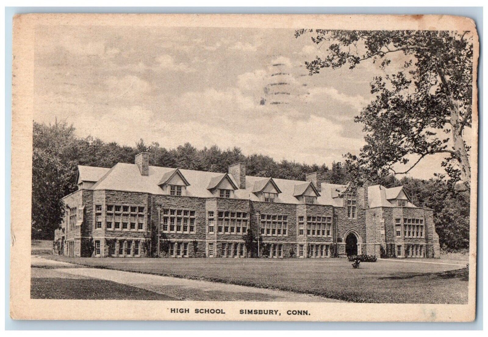 Simsbury Connecticut Postcard High School Exterior Building 1932 Vintage Antique