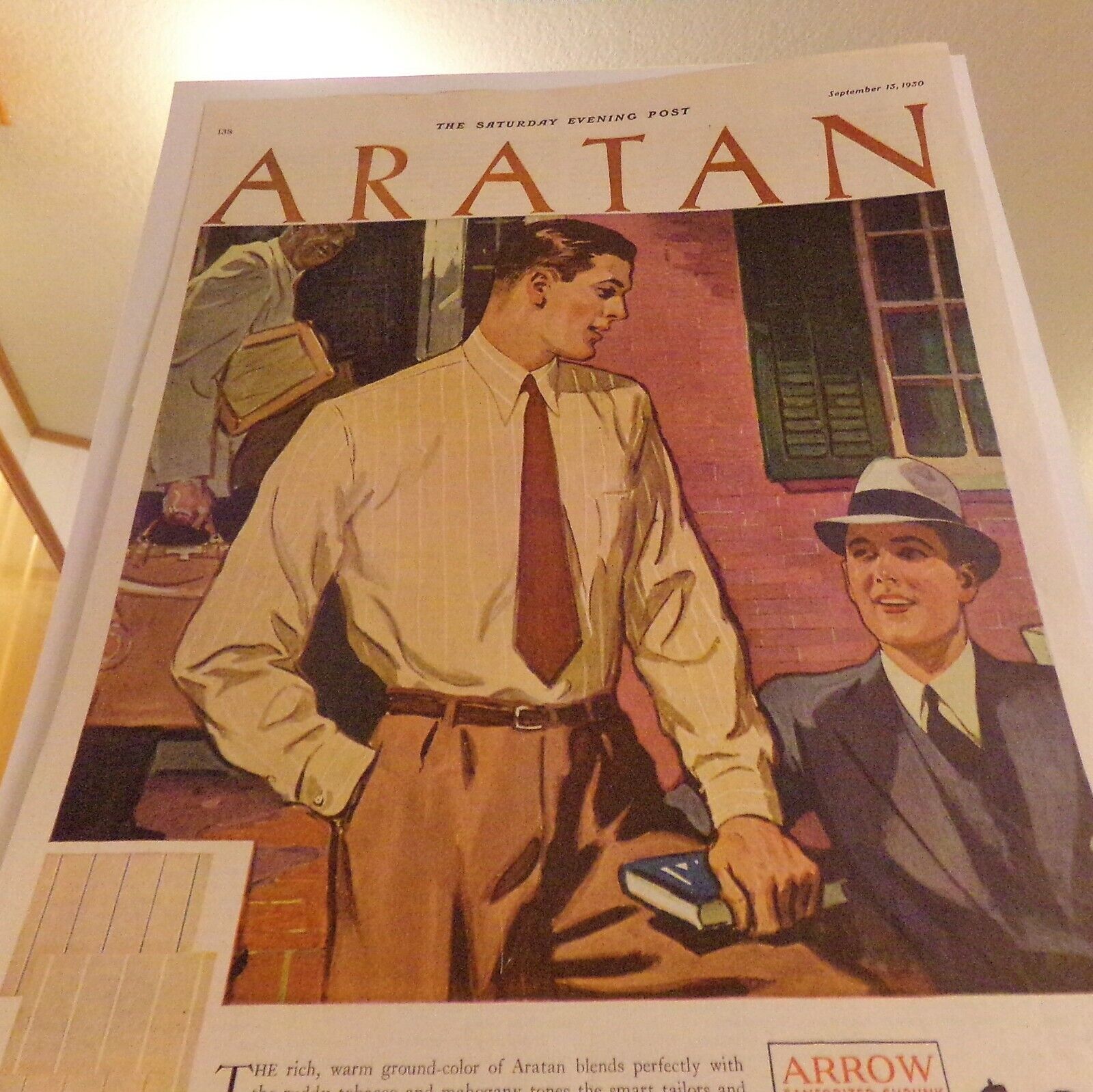 1930 Arrow Collar/ARATAN Men/Boy F/C Advertisement Handsome Man/Vintage Ad 