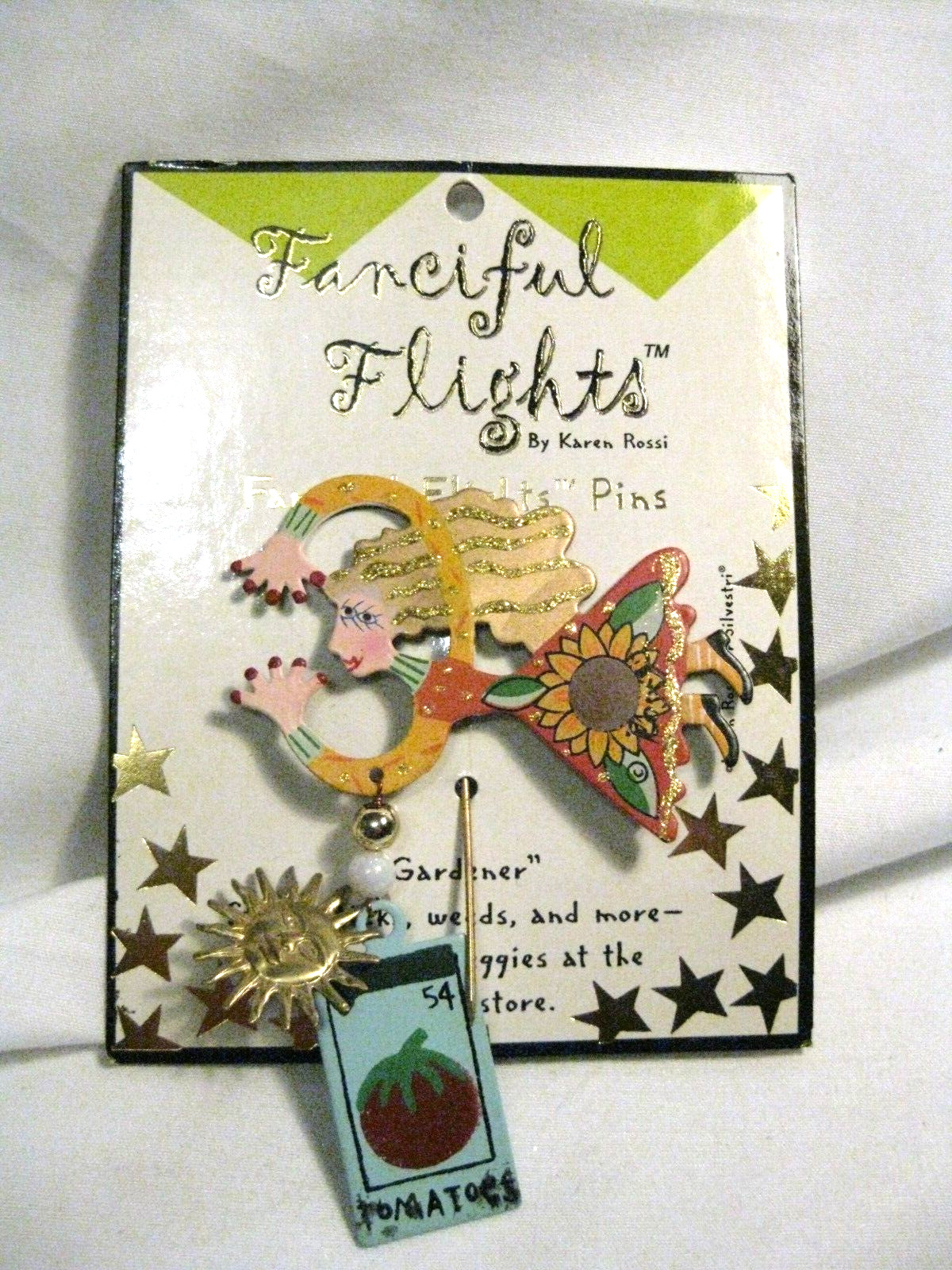 Karen Rossi Silvestri Fanciful Flights Gardener Stick Pin Brooch