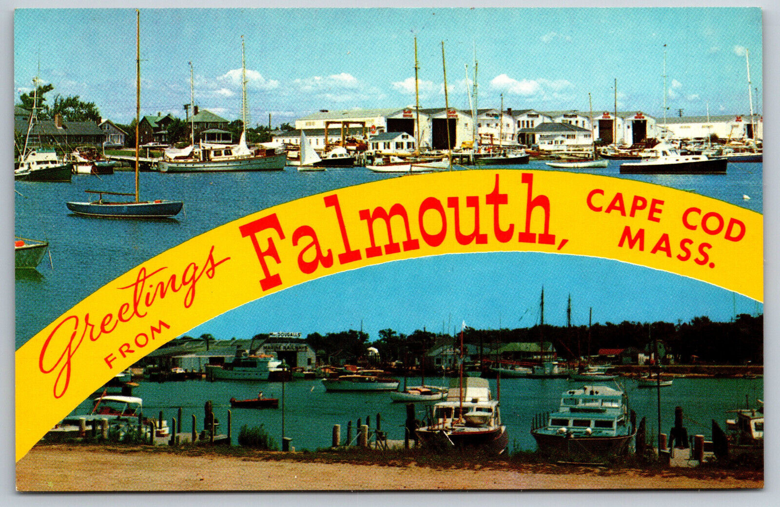 Falmouth Cape Cod Massachusetts Postcard Sailboats Sailing Boating Split View