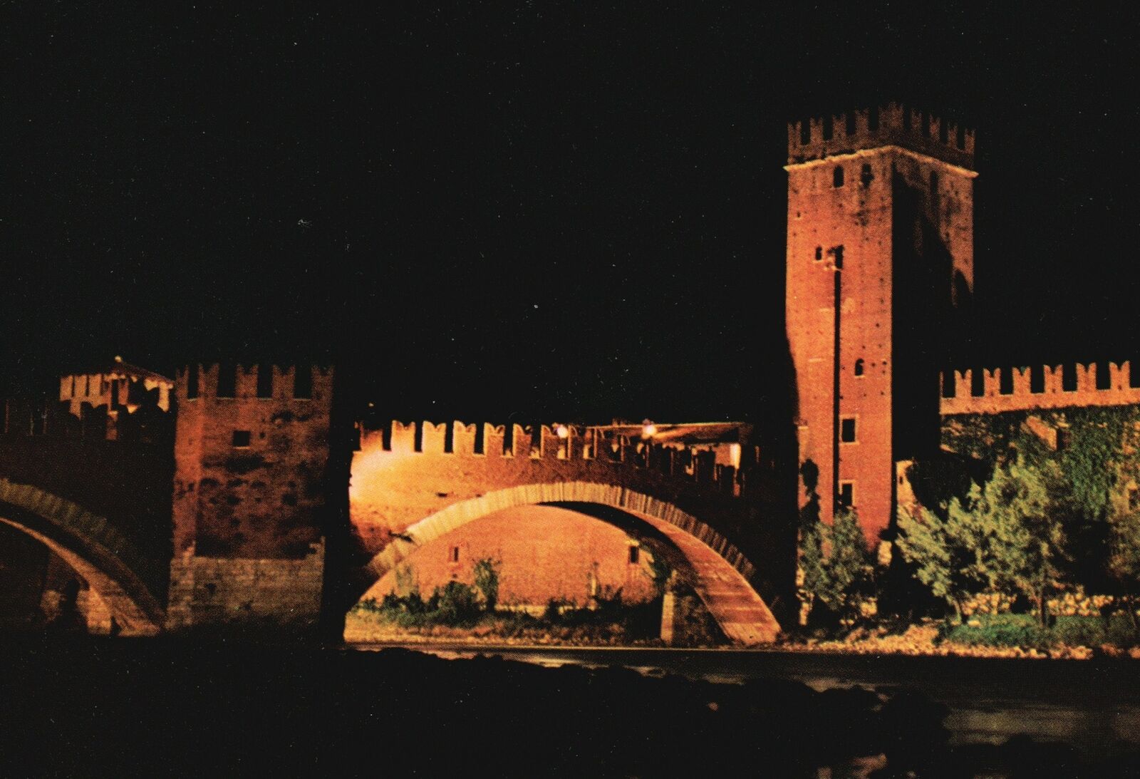 Postcard Castle Scaligero Bridge Verona Segmental Arch bridge in Verona, Italy