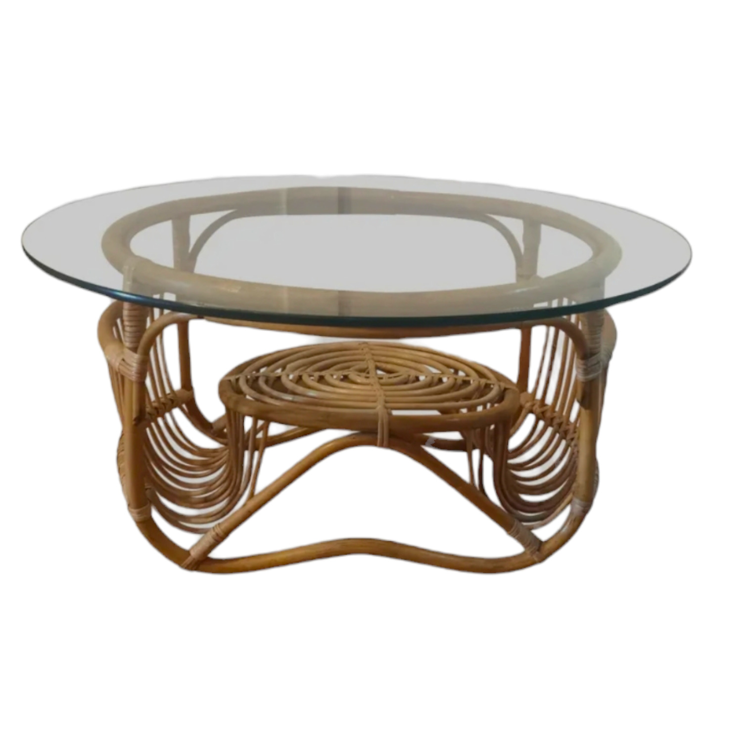 1950s Vintage Italian Modernist Franco Albini Style Rattan & Reed Coffee Table 