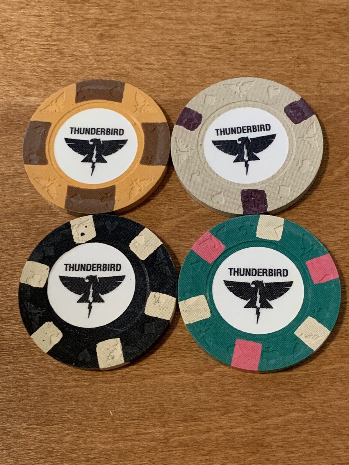 Lot Of 4 Thunderbird Gaming Supply Sample Casino Chips - Tough Samples - Nice 