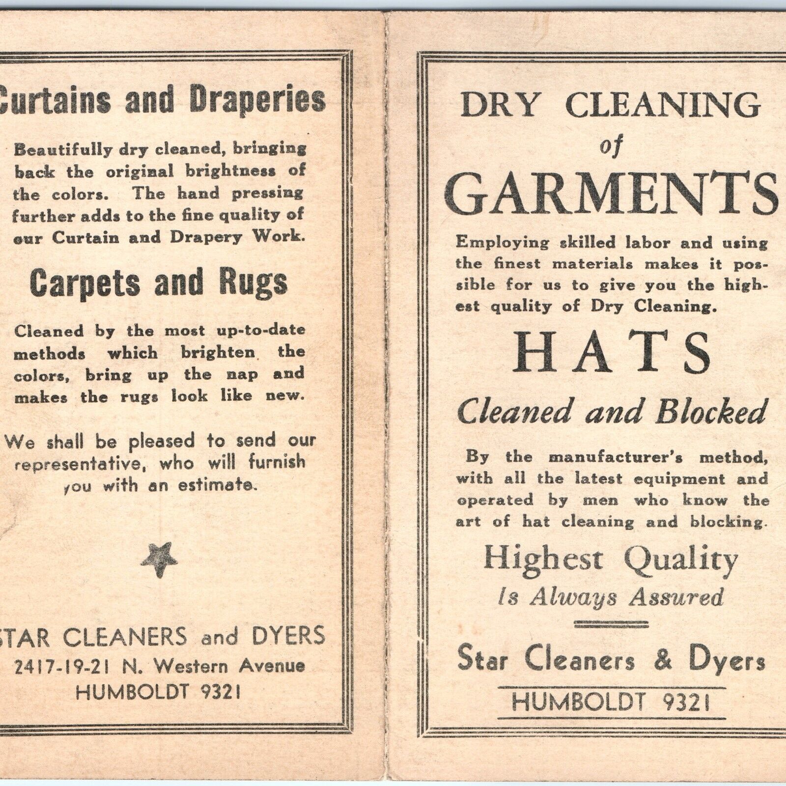 c1920s Chicago, IL Star Cleaners & Dyers Advertising Folder Pamphlet Dry Vtg C41