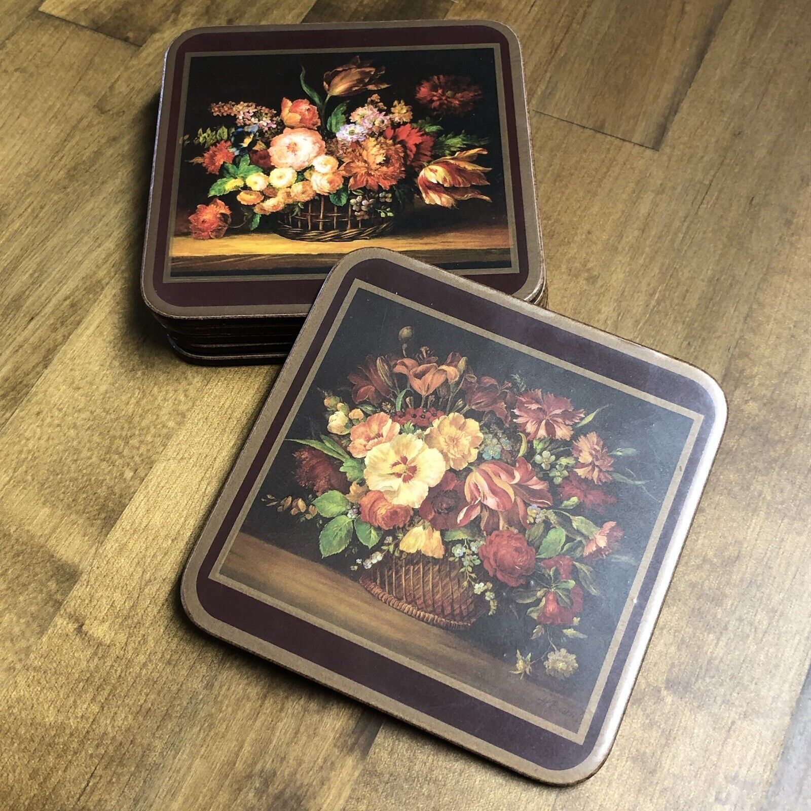 Vintage PIMPERNEL Coasters Flemish Flowers Floral Still Life Cork Back Set Of 6