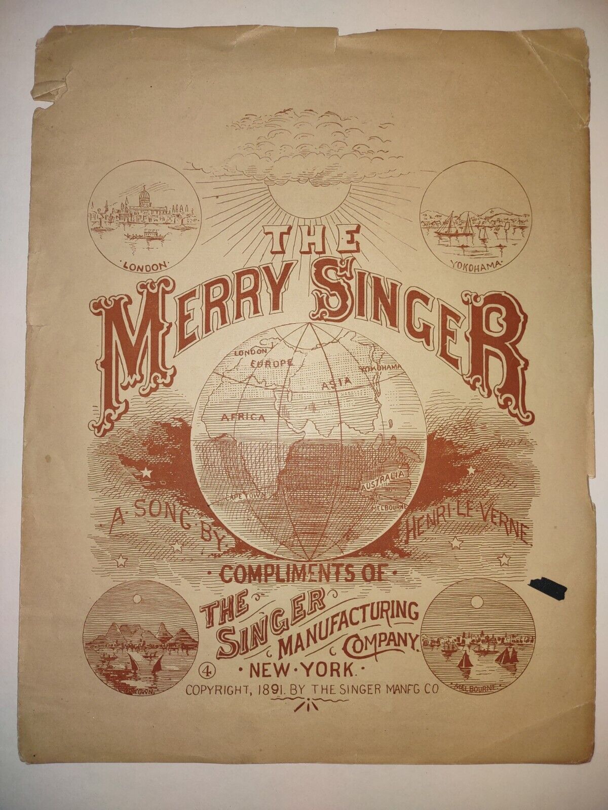Vintage SINGER SEWING Machine 1891 Advertisement - RARE Sheet Music