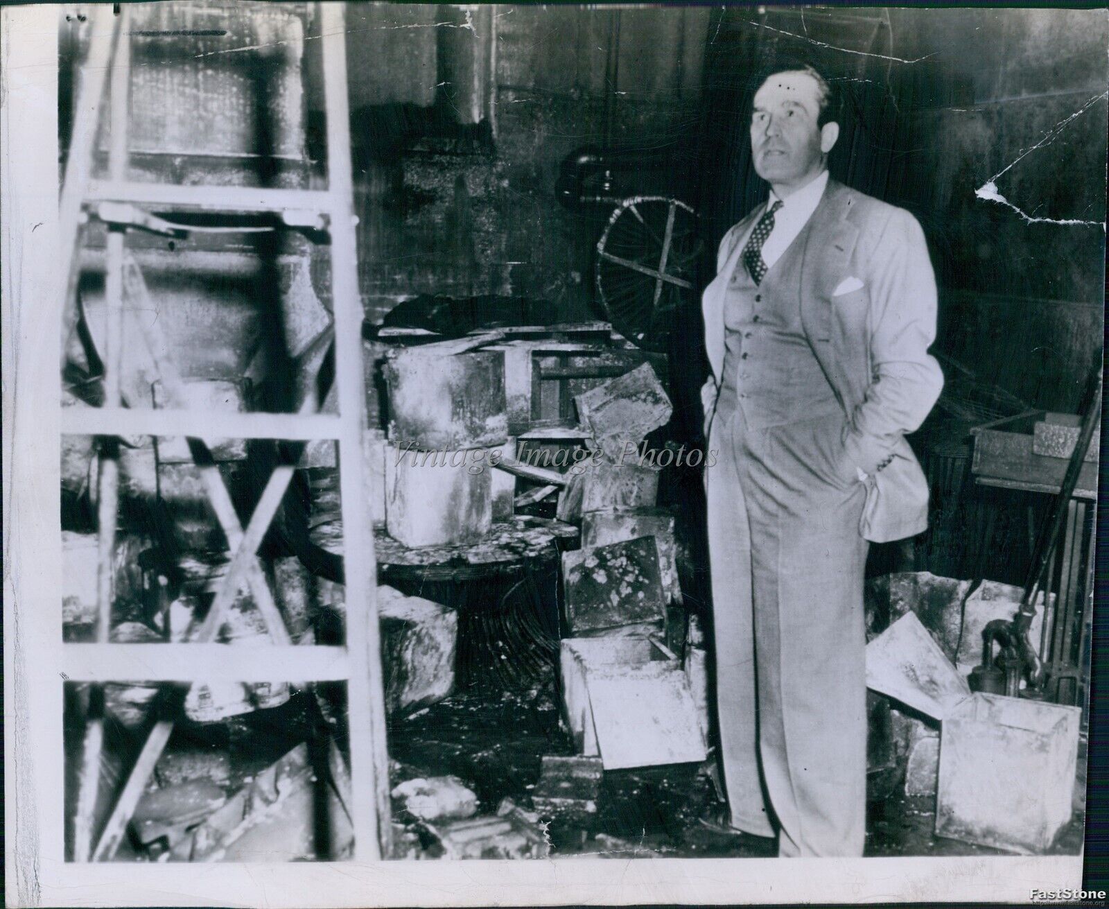 1943 Harold Lloyd Views Film Vault Nitrate Explosion Damage Movies Photo 7X9