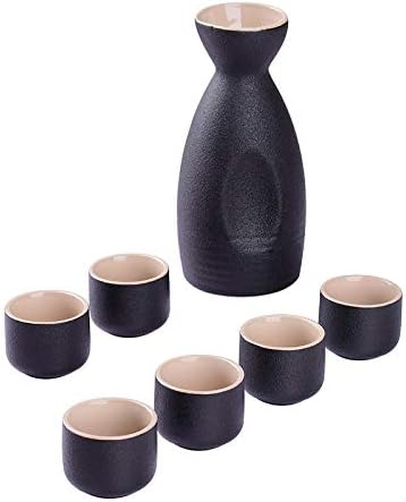 Japanese Sake Set, Traditional Ceramics Black Sake Serving Sets 7 Pcs Include 1 