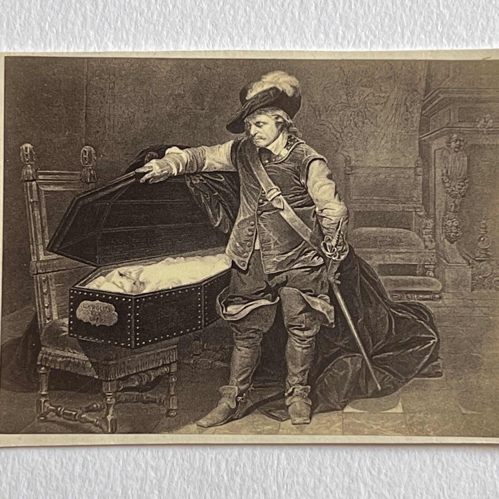 Antique CDV Filler Photograph Cromwell Before the Coffin of Charles I Delaroche