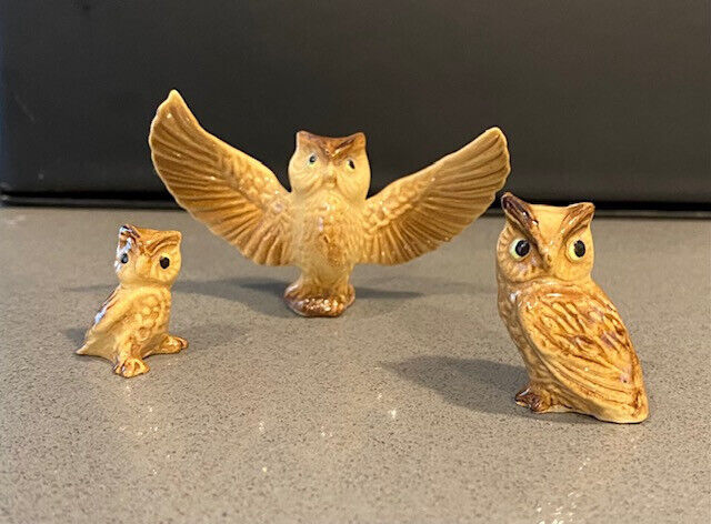 Vintage Miniture Owl Family, Papa, Mama, and Baby Owl Owlet Retired Set of 3