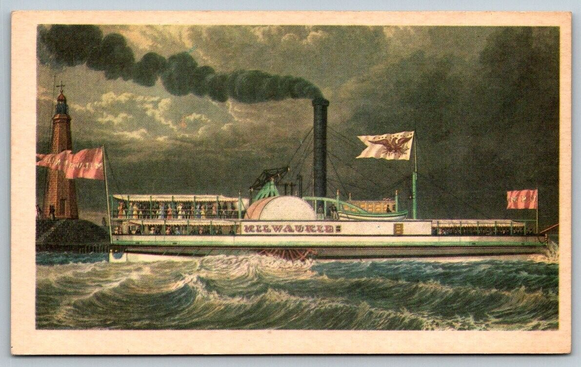 Sidewheel Steamboat  Milwaukie  Great Lakes   Postcard