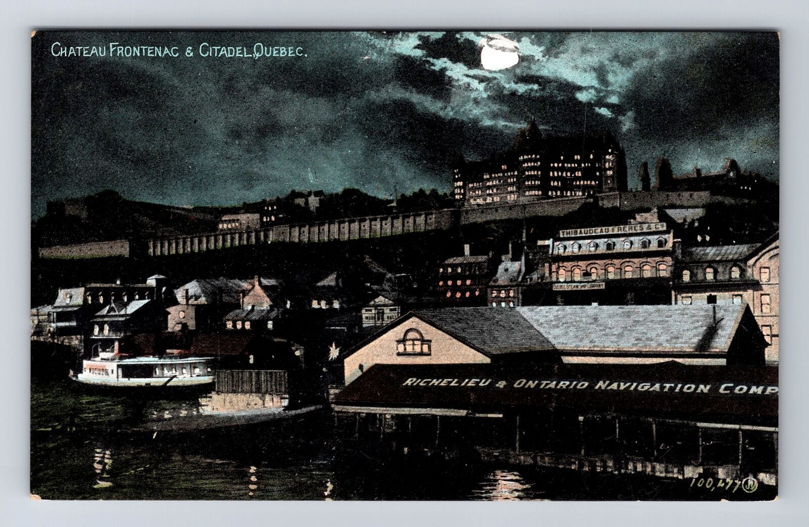Quebec Canada, Chateau Frontenac & Citadel At Night, Moon, Vintage Postcard