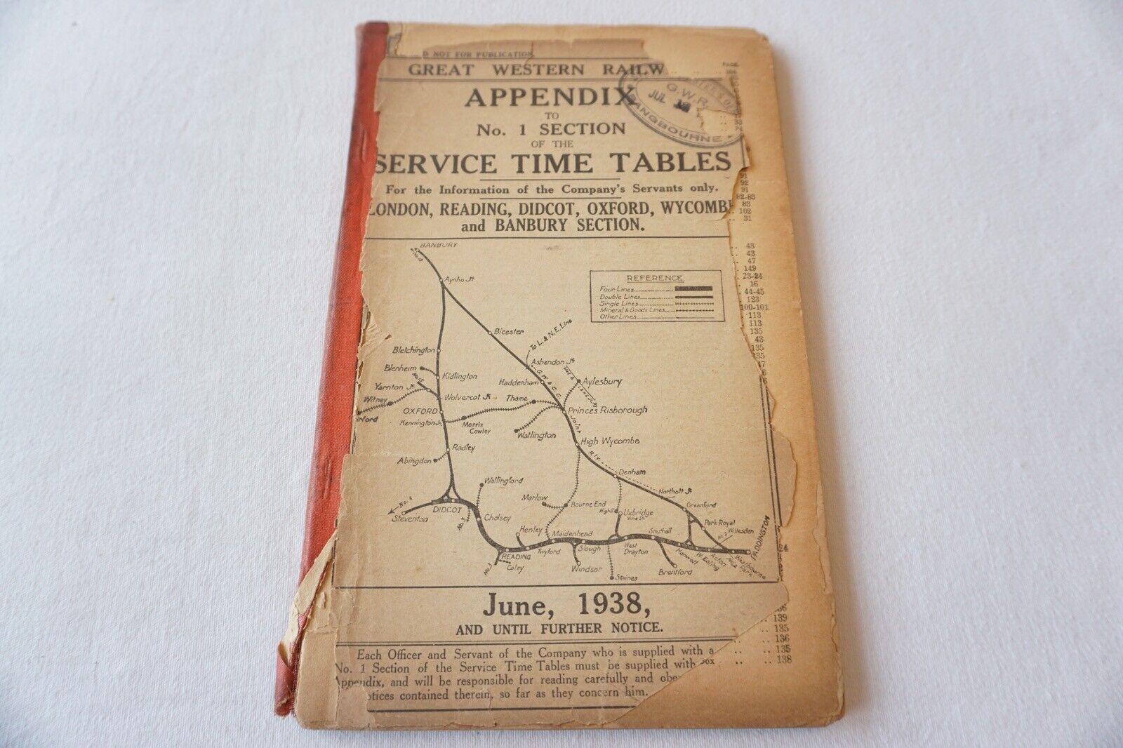 1938 GWR Railway Working Service Timetable Appendix No. 1 Wycombe Banbury