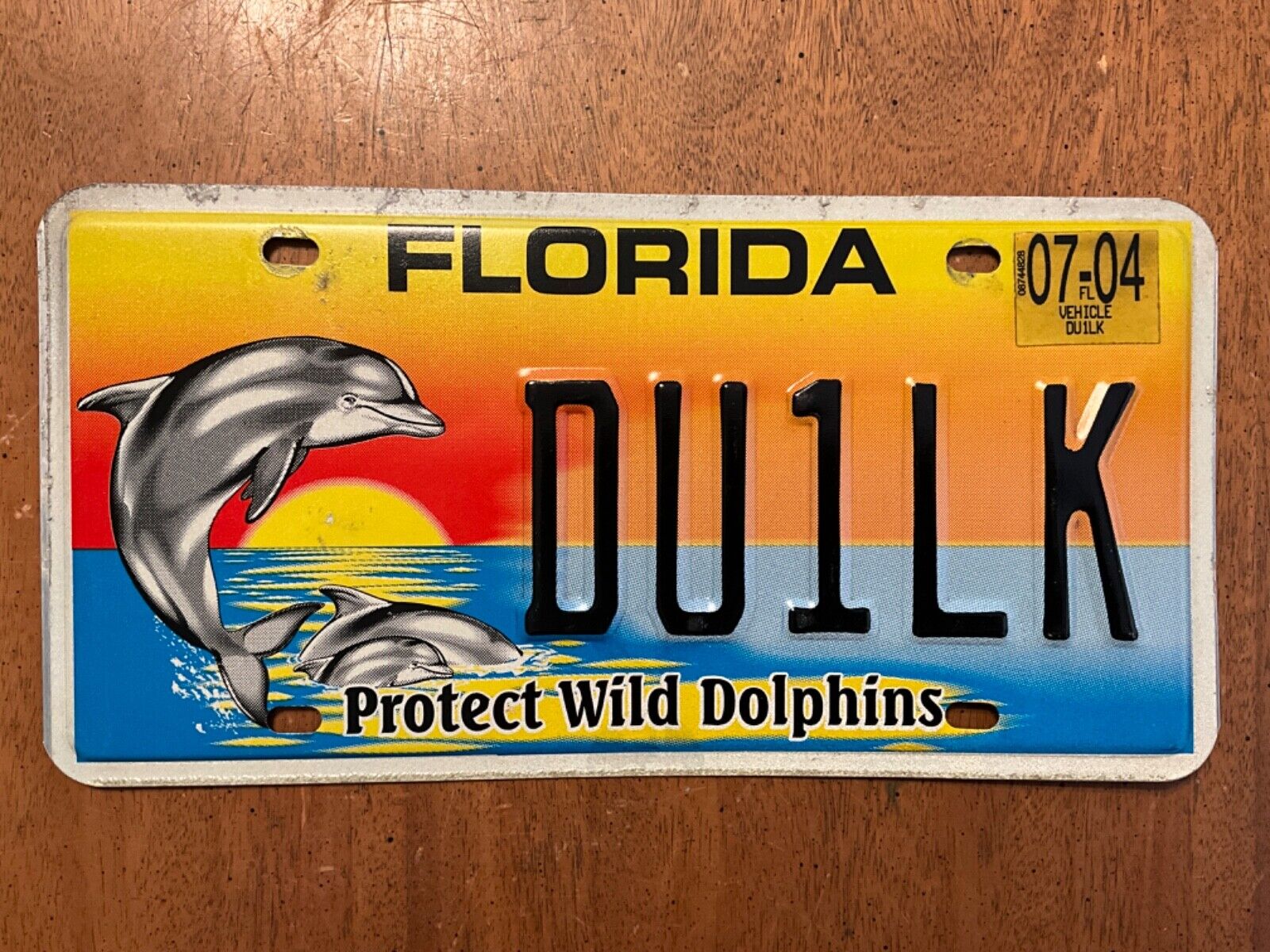 2004 Florida Protect Wild Dolphins License Plate Tag specialty DU1LK sunset