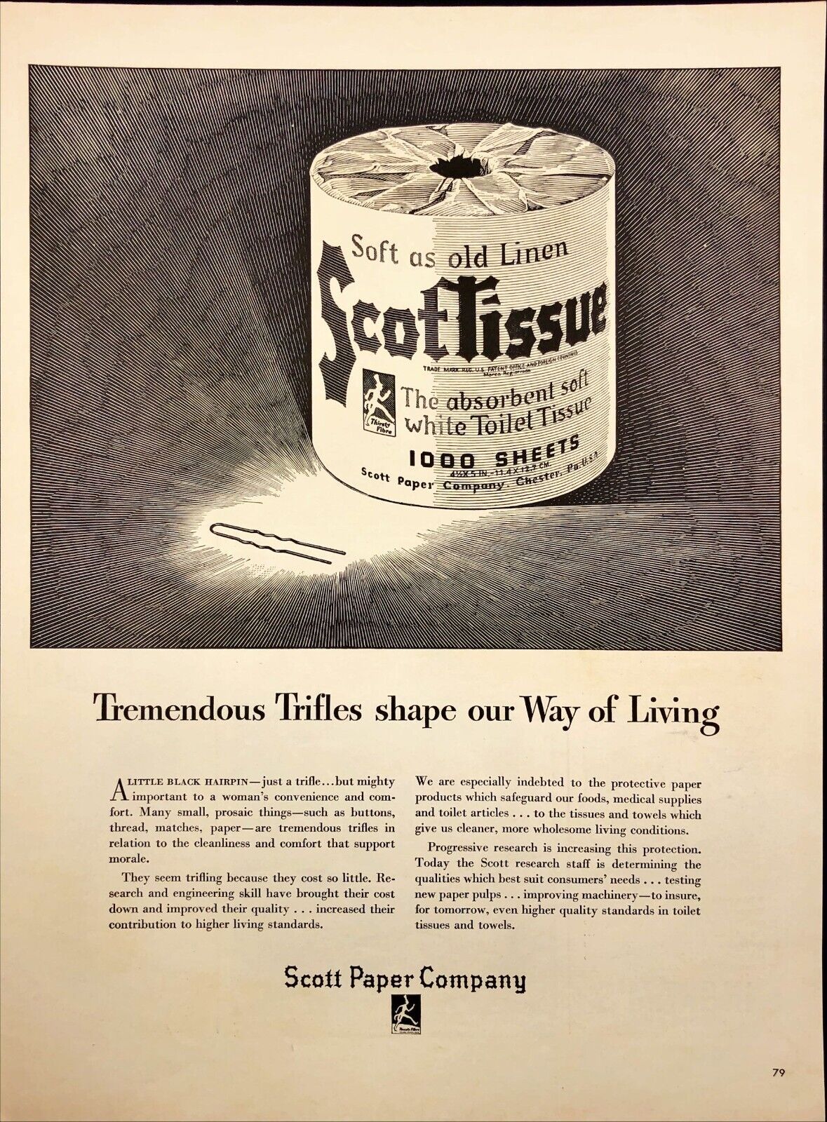 1942 Scott Paper Company Toilet Tissue Vintage Print Ad