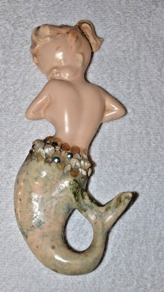 Rare Vintage 1950s Ceramic Mermaid Wall Decor Plaque