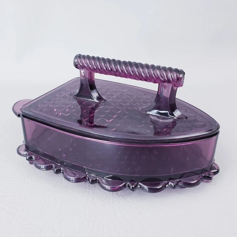 Vintage, Imperial Glass Company, Amethyst Purple, Iron Shaped Covered Dish