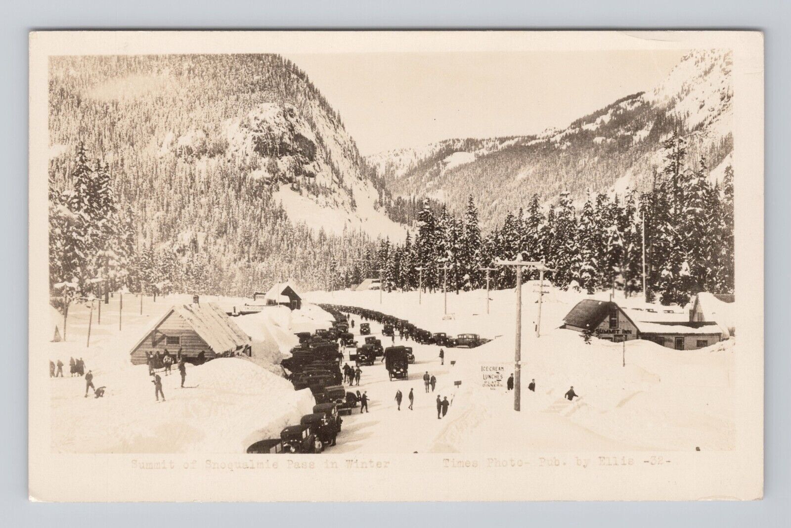 Postcard RPPC Summit Snoqualmie Pass in Winter Washington Skiing Standard Oil
