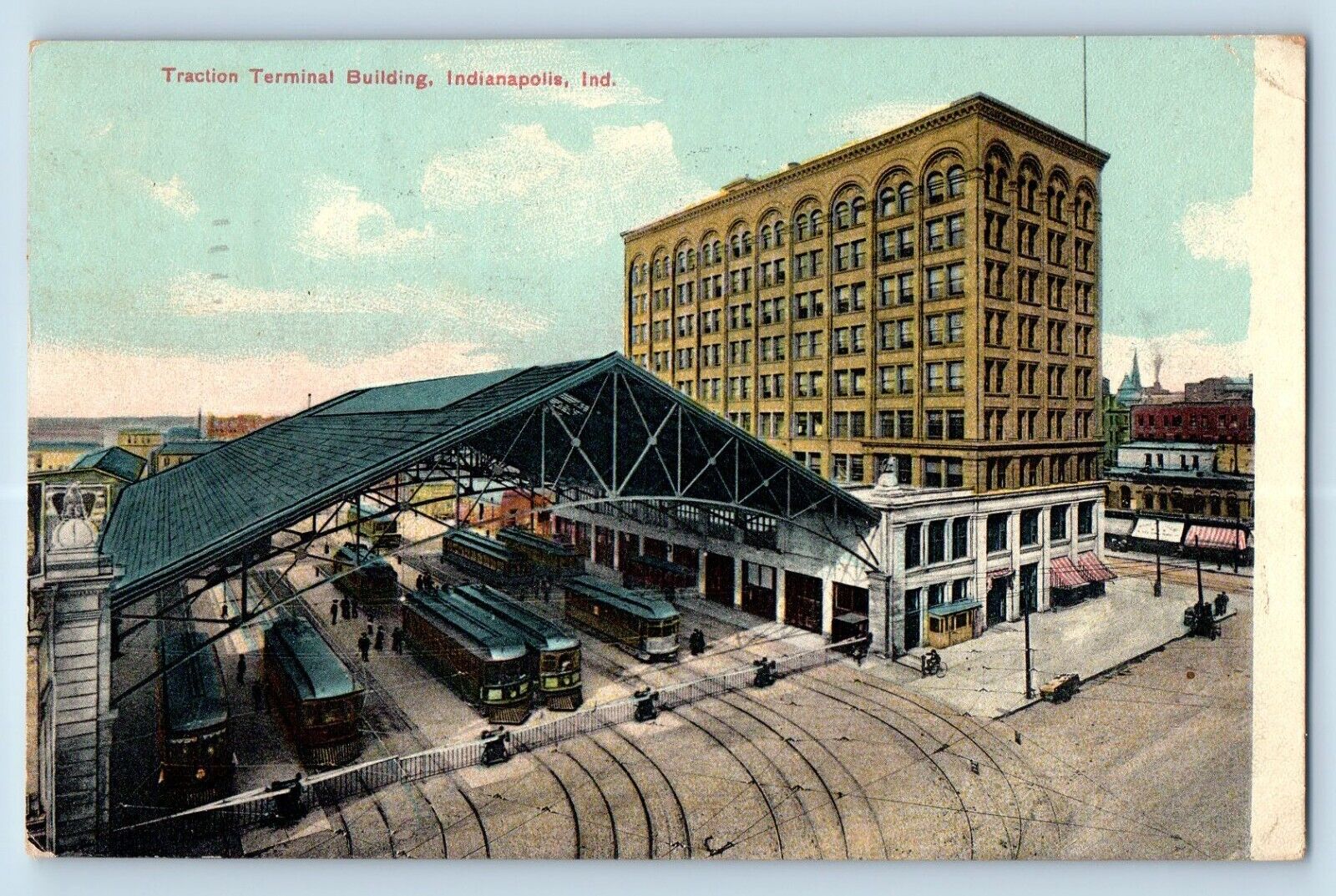 Indianapolis Indiana Postcard Traction Terminal Building Streetcar 1908 Vintage