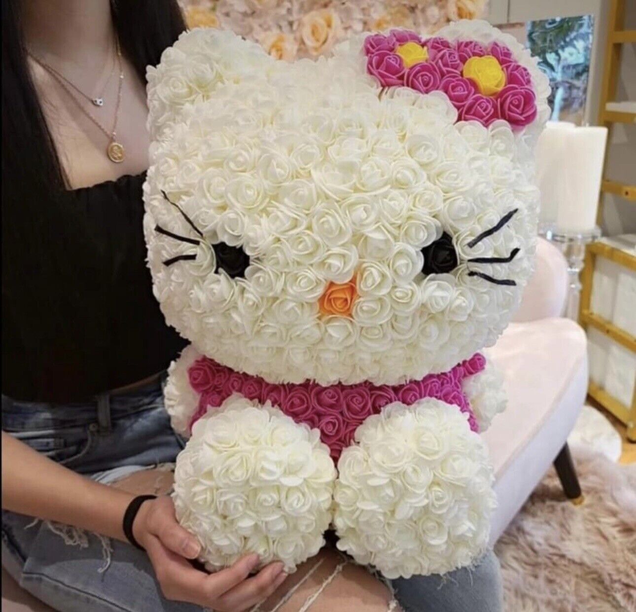 Hello Kitty Flowers Bouquet Handmade New Kawaii Cute Gift 
