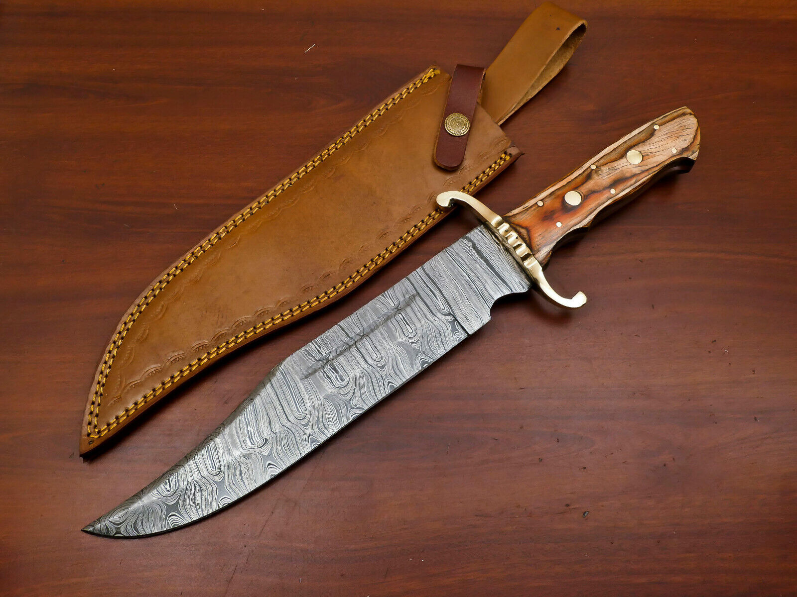 CUSTOM HAND FORGED DAMASCUS STEEL FIXED BLADE FULL TANG BOWIE HUNTING KNIFE