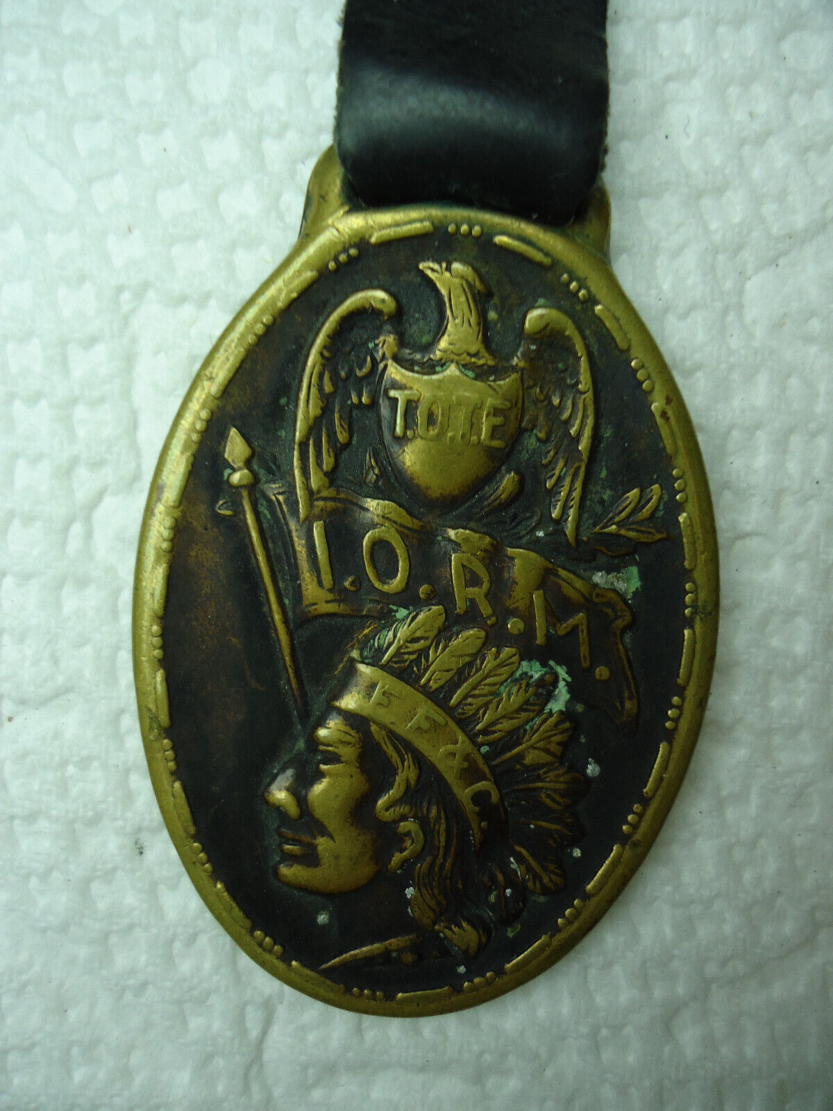 Improved Order of the Redmen IORM Brass Watch Fob & Strap