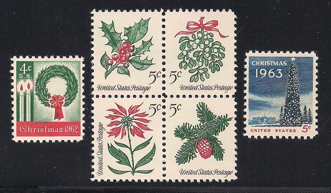 FIRST U.S. CHRISTMAS STAMPS 1962-1963-1964 - MINT CONDITION