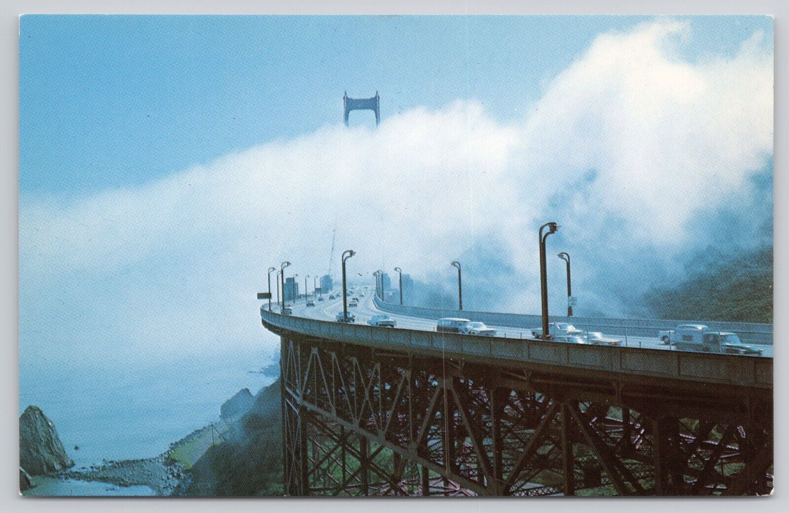 Fog Boiling Over Golden Gate Bridge San Francisco California 1960s Postcard