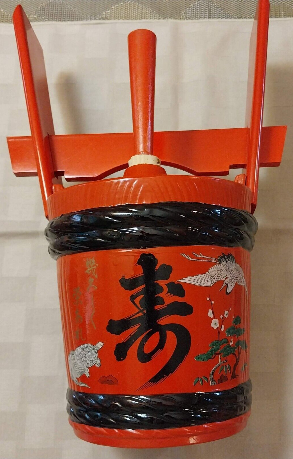 Vintage Japanese Red Sake / Wine Barrel Jug for Decorative Use. Empty