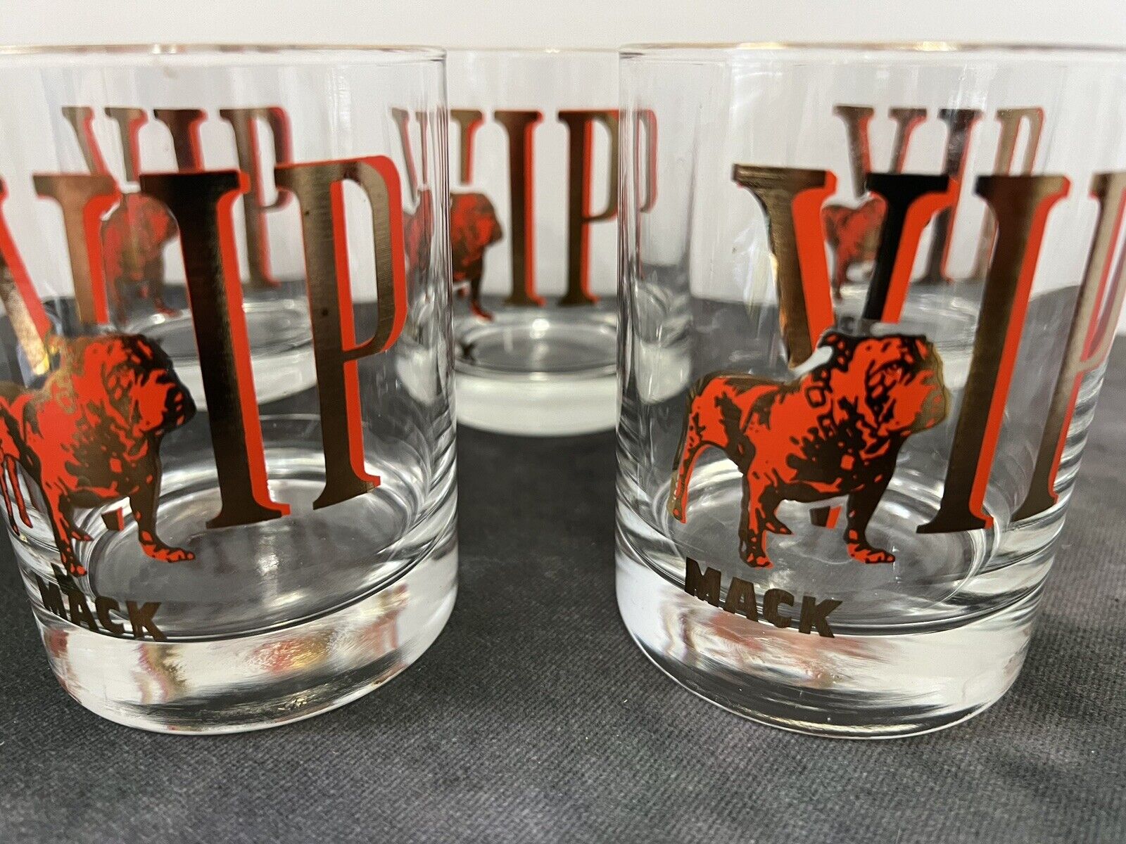 Vintage Mack Truck VIP Whiskey Cocktail Low ball Glasses Lot of 5
