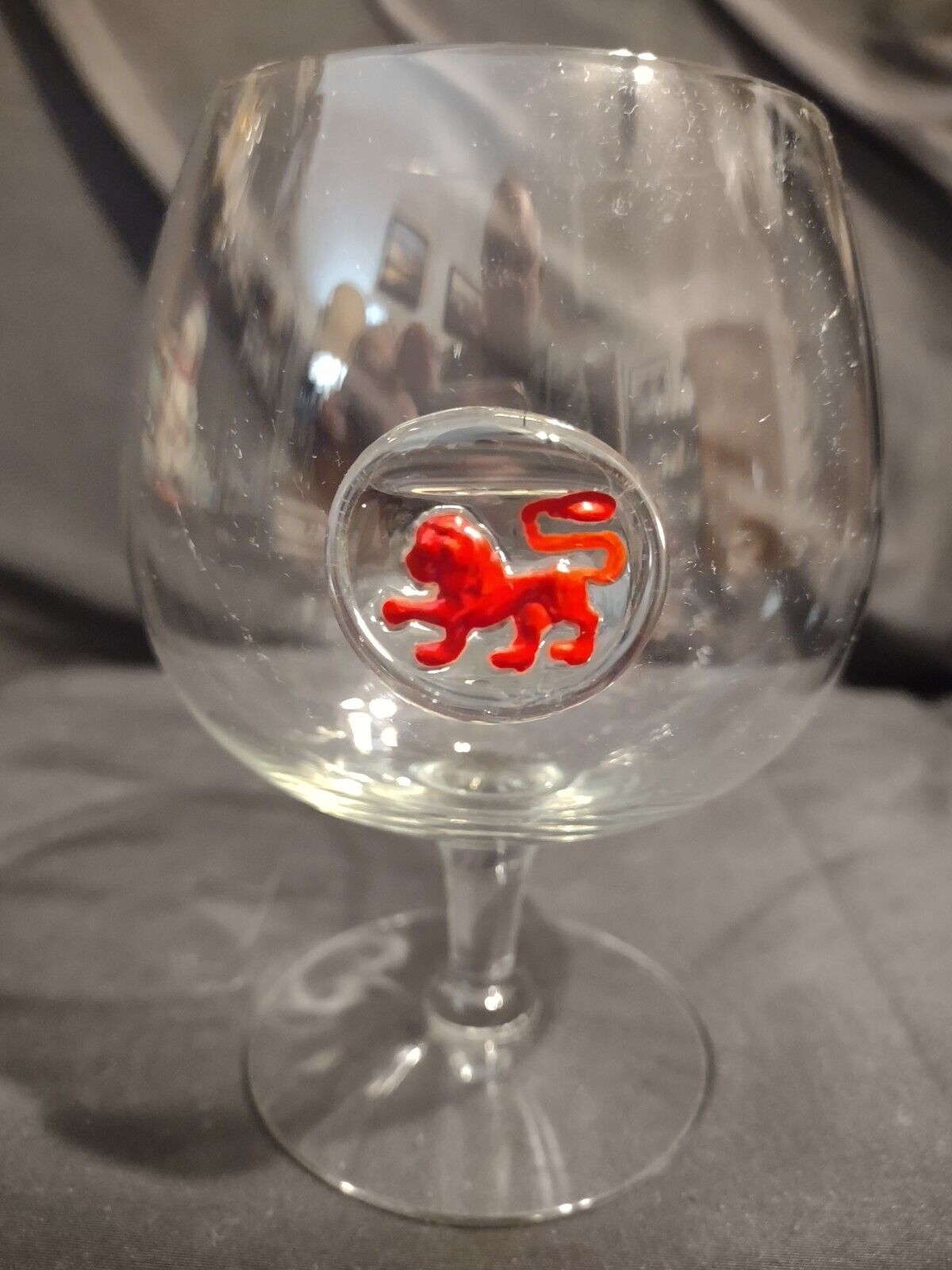 Set of 4 Vintage Red Lion Brandy Snifters Glasses Embossed Lion Symbol 5 ½” 