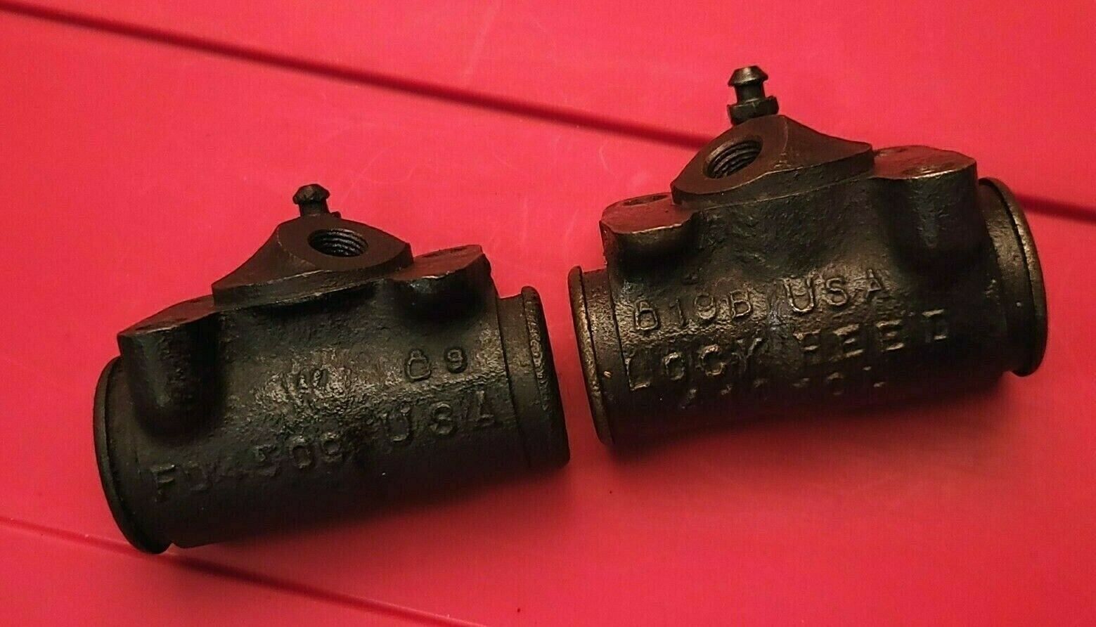 Two Vtg Wheel Cylinders Lock Heed 41010L / USA Made FD4509 Steam Punk Decore